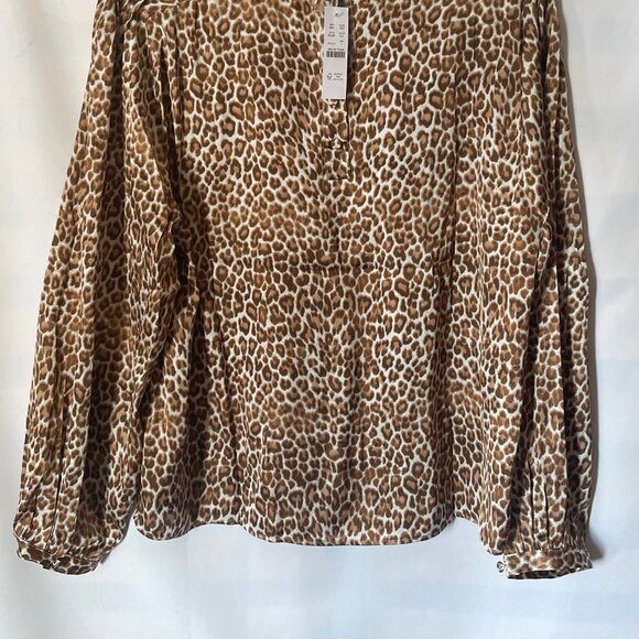 J. Crew Leopard Print Ruffle Neck Blouse Women’s Large Brown Long Sleeve - Picture 4 of 8